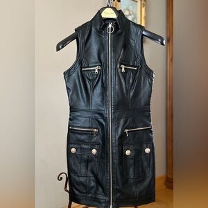 Bailmain  Leather Jacket Zip-Front Mini Dress